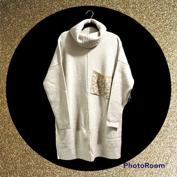 NWT Design Lab Ladies XL Beige Turtleneck Sweater Dress - Picture 2 of 16